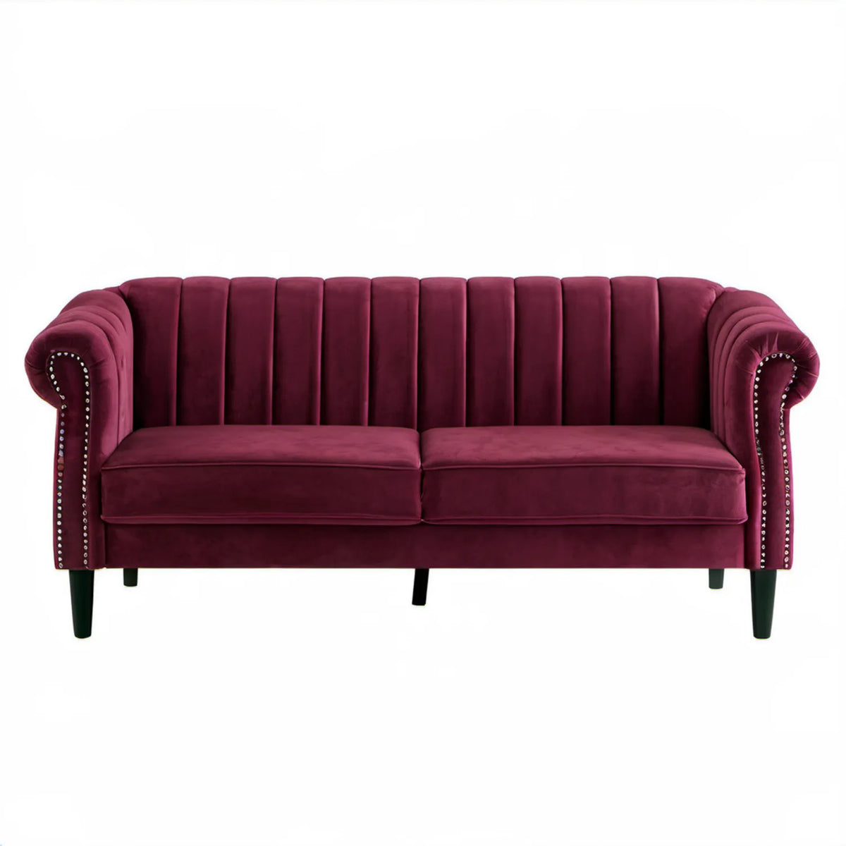 Dwuosobowa sofa Chesterfield z aksamitu poliestrowego, bordowa, 180 x 82 x 78 cm