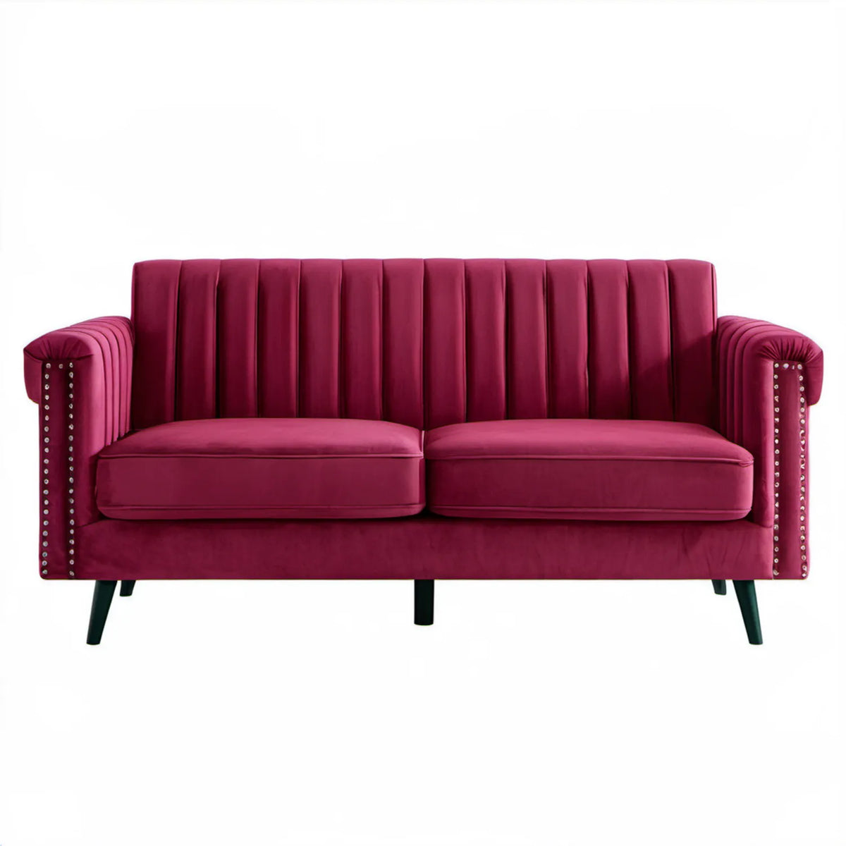 Dwuosobowa kanapa glamour z aksamitną tapicerką, bordowa, 170 x 80 x 85 cm