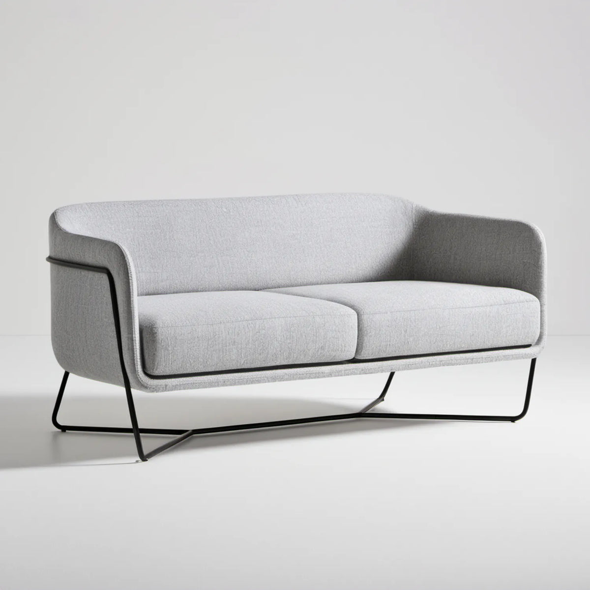 Dwuosobowa sofa z tkaniny poliestrowej jasnoszara z czarną podstawą 160 x 85 x 78 cm