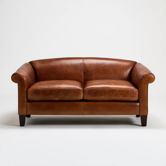 Klasyczna sofa dwuosobowa ze skóry syntetycznej PU, brązowa, 160 x 85 x 86 cm