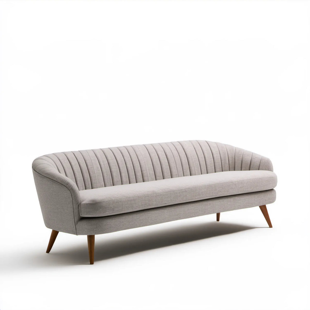 Jasnoszara sofa trzyosobowa z półokrągłym oparciem 220 x 90 x 78 cm