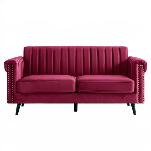 Dwuosobowa kanapa glamour z aksamitną tapicerką, bordowa, 170 x 80 x 85 cm