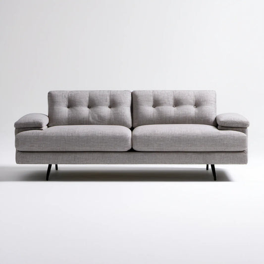 Dwuosobowa sofa tapicerowana szara z czarnymi nóżkami 210 × 90 × 85 cm