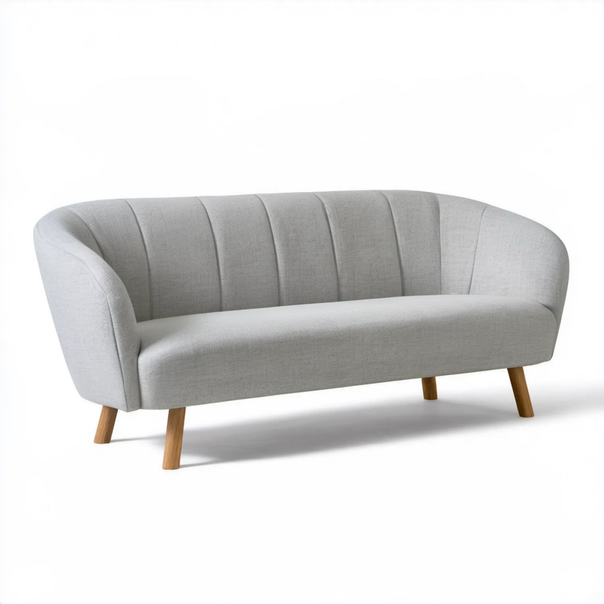 Jasnoszara sofa dwuosobowa z tapicerką poliestrową i drewnianymi nogami 160 x 78 x 78 cm