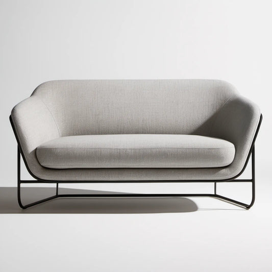 Dwuosobowa sofa zaokrąglona jasnoszara z czarną stalową podstawą, 160 × 80 × 80 cm