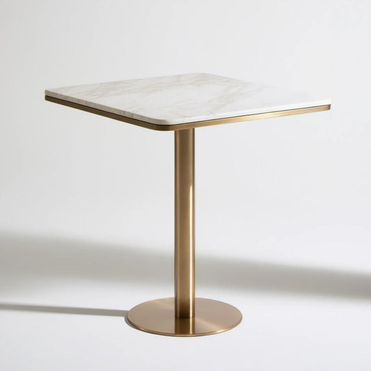 Prostokątny stół barowy z ceramicznym blatem imitującym biały marmur, biało-złoty, 120 × 60 × 105 cm