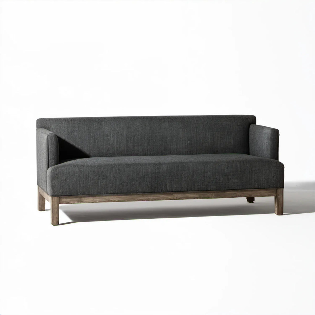 Dwuosobowa sofa tapicerowana ciemnoszara z drewnianymi nogami, 152 x 80 x 80 cm
