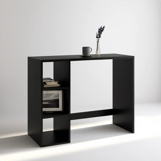 Czarny stół barowy z półkami z laminowanej płyty wiórowej 120 x 40 x 105 cm