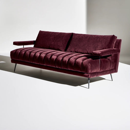 Trzyosobowa sofa z aksamitną tapicerką Bordowa/Czarna 220 x 90 x 84 cm