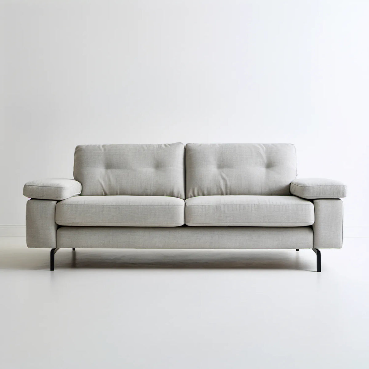 Sofa dwuosobowa jasnoszara z czarnymi nogami stalowymi, 180 × 88 × 88 cm