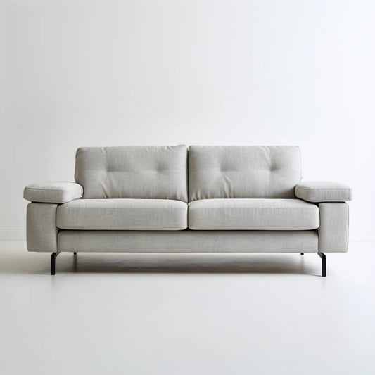 Sofa dwuosobowa jasnoszara z czarnymi nogami stalowymi, 180 × 88 × 88 cm