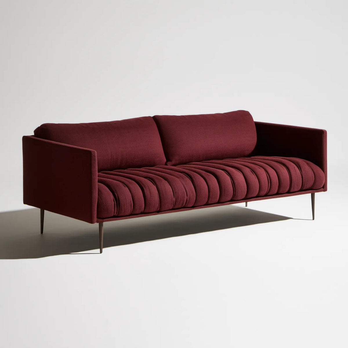 Trzyosobowa sofa welurowa bordowa z czarnymi nogami 220 x 90 x 82 cm