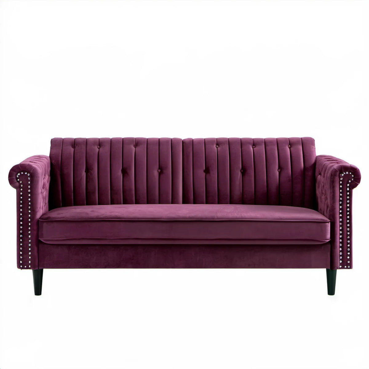 Bordowa sofa dwuosobowa z aksamitną tapicerką 150 x 85 x 95 cm