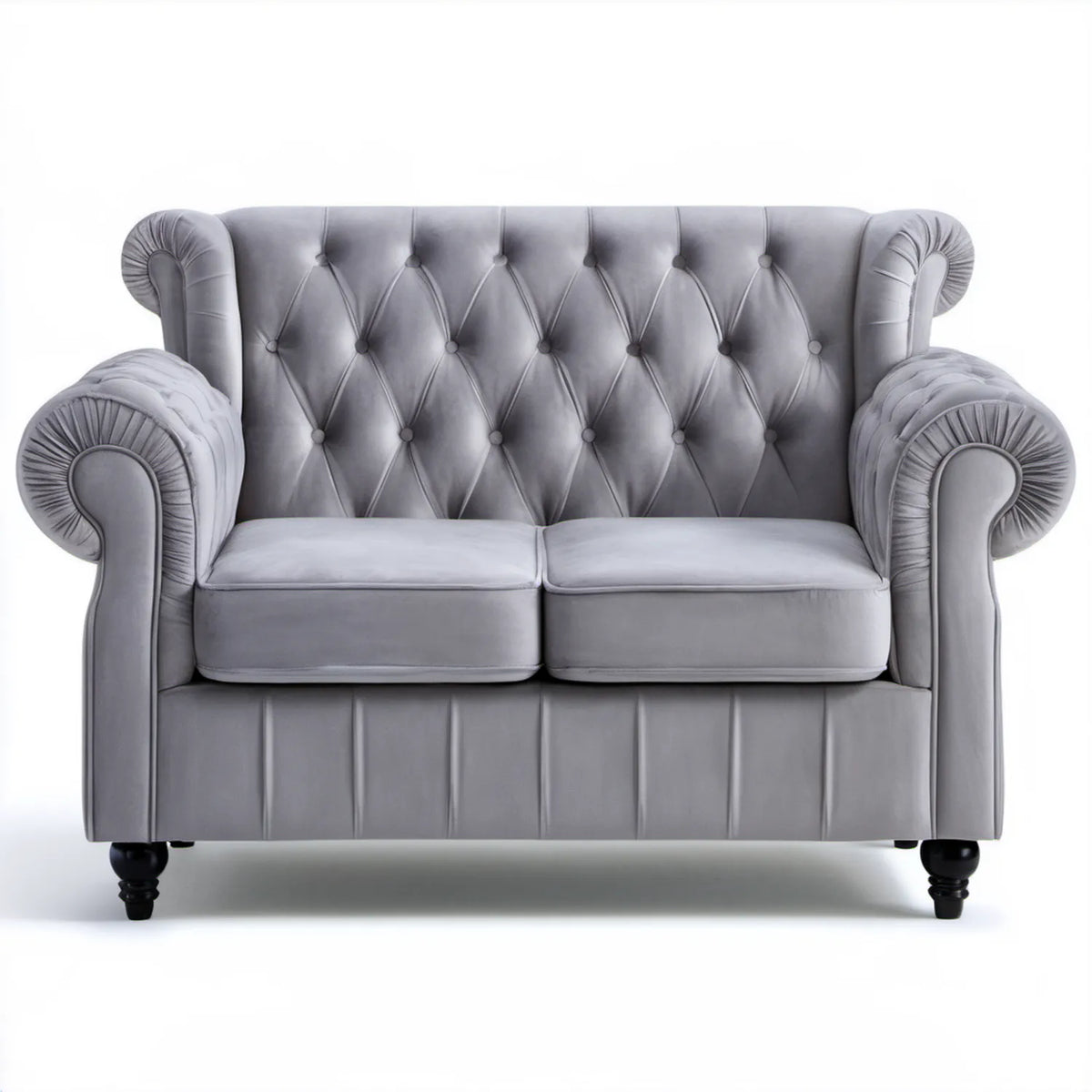 Dwuosobowa sofa Chesterfield z szarego weluru, 170 × 90 × 100 cm