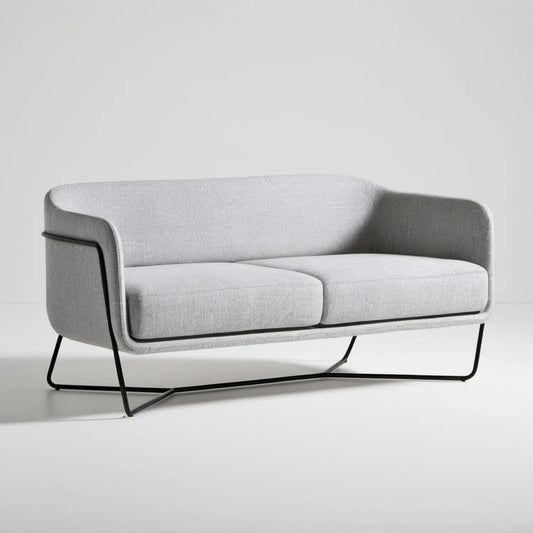 Dwuosobowa sofa z tkaniny poliestrowej jasnoszara z czarną podstawą 160 x 85 x 78 cm