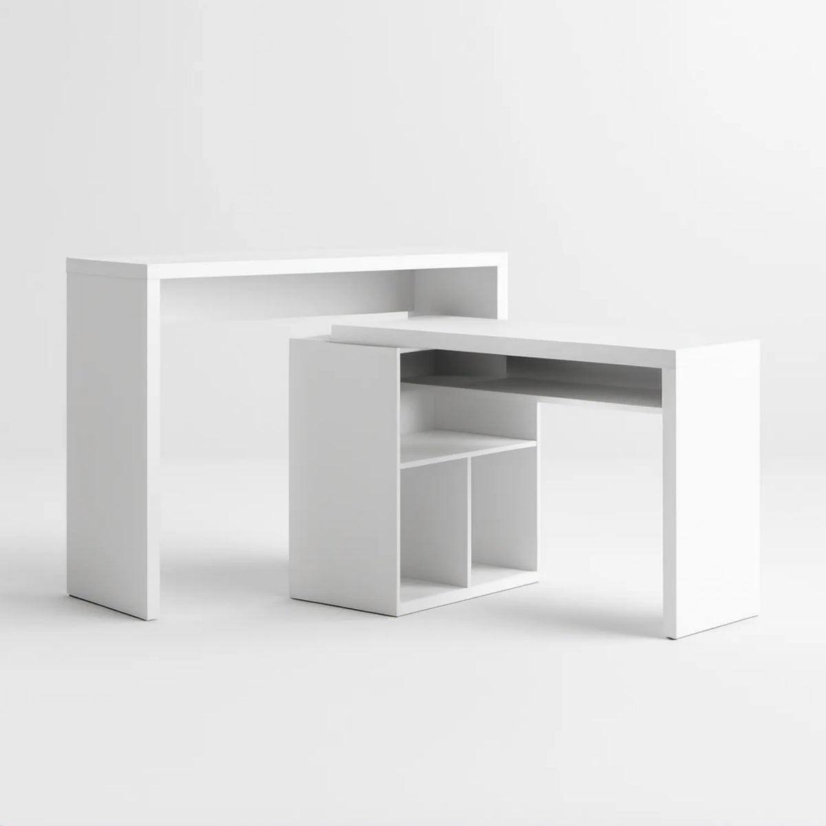 Biały zestaw stołu barowego i szafki z półkami, płyta laminowana, stół 120 x 60 x 110 cm, szafka 100 x 40 x 90 cm
