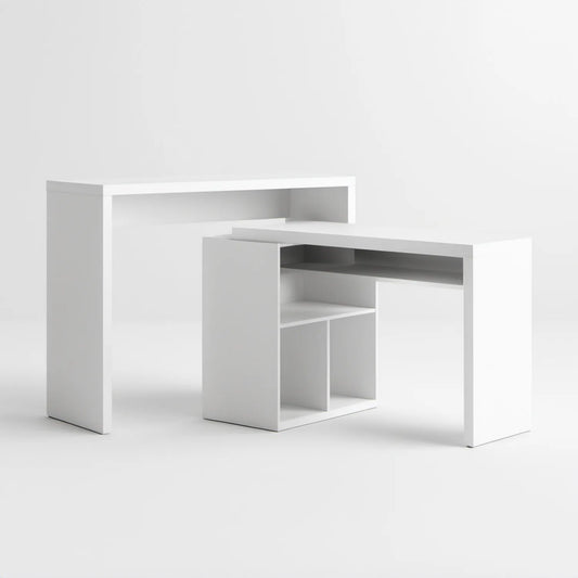 Biały zestaw stołu barowego i szafki z półkami, płyta laminowana, stół 120 x 60 x 110 cm, szafka 100 x 40 x 90 cm