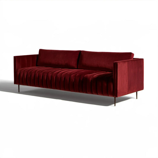 Trzyosobowa sofa welurowa bordowa z czarnymi nogami 220 x 90 x 82 cm