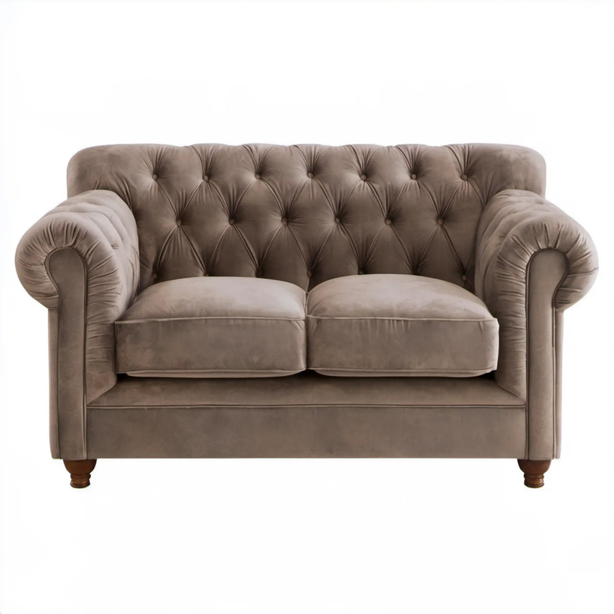 Dwuosobowa sofa Chesterfield z aksamitu poliestrowego Taupe, 165 x 90 x 78 cm